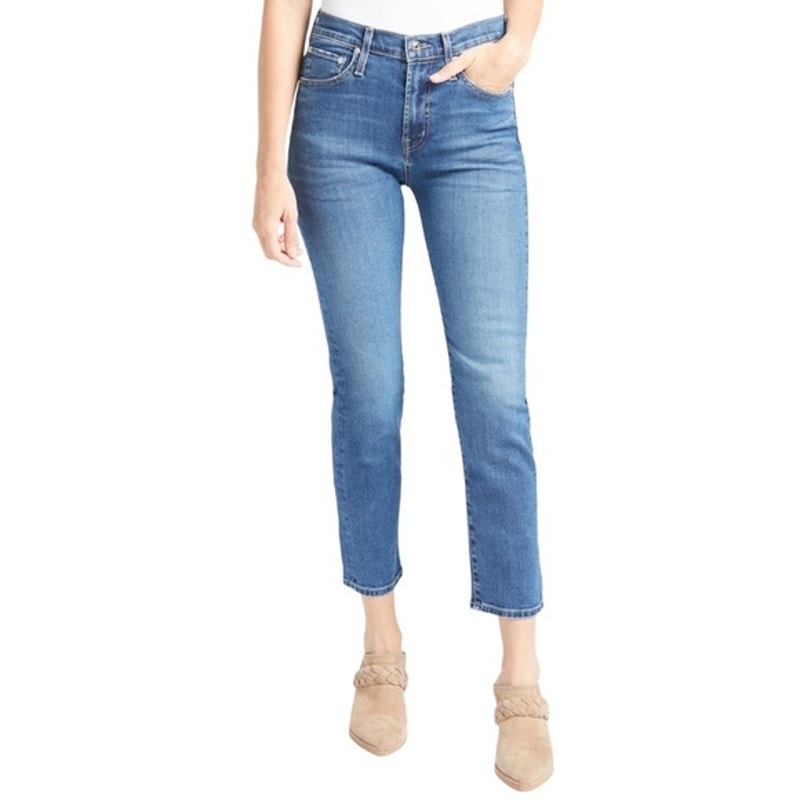 Edwin Elin Cropped Straight Leg Denim Jeans In Vibe Wash Blue Size 30 Nwot